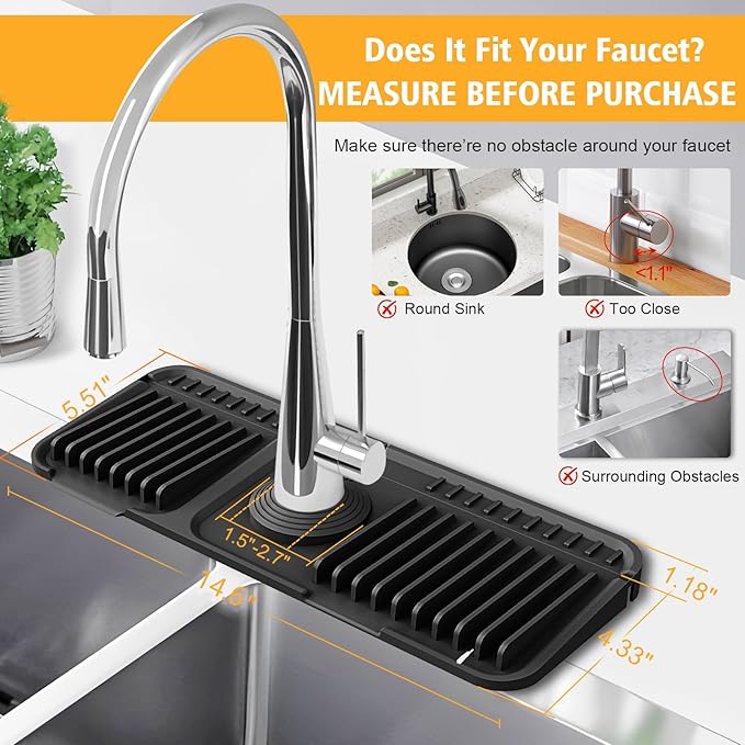 14.6-Inch Kitchen Sink Splash Guard Mat | 7° Slope