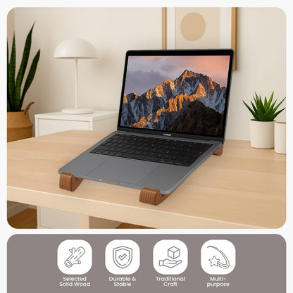 Fida Horeca Wooden Laptop Stand | Ergonomic Laptop Riser | Handcrafted from American Pine Wood | Walnut Finish | 9.84 x 1.57 x 2.76 in | Home, Office & Studio Use