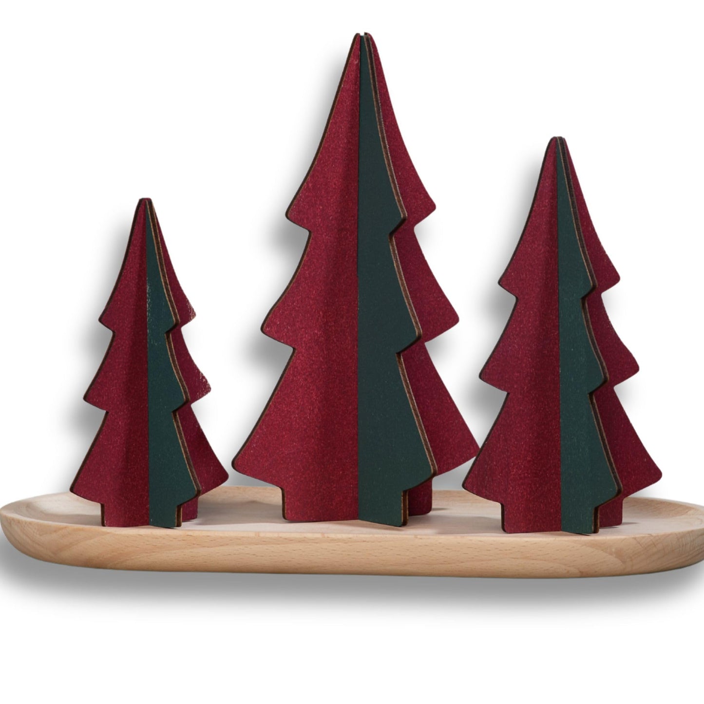 Your Heart's Content Set of 3 Wood Slotted Trees Multi-Colored Wooden Interlocking Trees, Shelf sitters, Valentine Mantel, Winter Tabletop Accent, Festive Table, Handmade (Set 3 Burgundy)