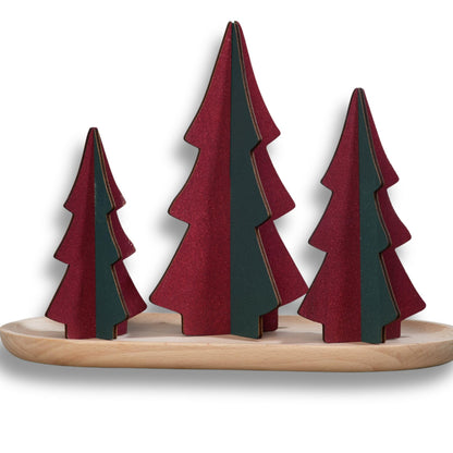 Your Heart's Content Set of 3 Wood Slotted Trees Multi-Colored Wooden Interlocking Trees, Shelf sitters, Valentine Mantel, Winter Tabletop Accent, Festive Table, Handmade (Set 3 Burgundy)