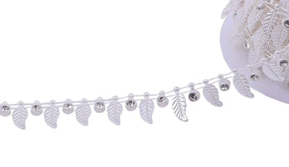 KAOYOO 10 Yards Rhinestone Beaded Chain Trim with Ivory Feather for Wedding Decoration,DIY,Craft, Sewing on Clothing