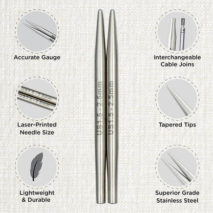 KnitPro Stelo Petite Interchangeable Needle Combo Set 2" (5cm) & 3" (7.5cm) | US 1.5 (2.5mm)
