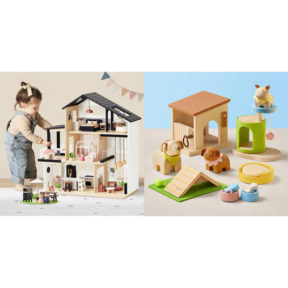 Tiny Land Doll House, Modern Family Dollhouse,Wooden Dollhouse Animal Set