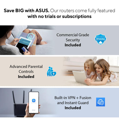 ASUS RT-BE86U BE6800 Dual-Band WiFi 7 Router, Supports 4096-QAM, MLO, AI WAN Detection, AiMesh, Subscription-Free Network Security, and Comprehensive VPN Features, Guest Network Pro, Gaming