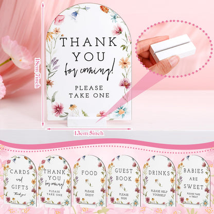 Vercraft 6 Pcs Baby in Bloom Baby Shower Wood Table Decorations 8 x 10" Take One Sign Thank You Wooden Sign Centerpieces with Stand Wedding Birthday Party Decorations for Guests Gifts