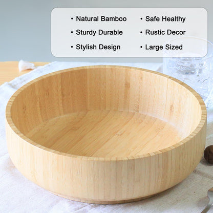 ZTHapwa Large Fruit Bowl for Kitchen Counter, 10 Inch Bamboo Wooden Straight-Side Serving Bowl for Salad, Vegetables and Fruits, Rustic Decorative Bowls for Dinner Table Centerpiece Decor, 100 Oz