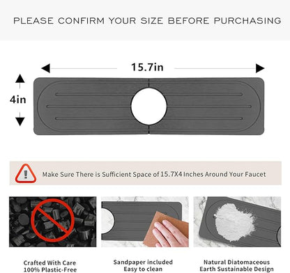 Stone Faucet Mat for Kitchen Sink, Diatomite Fast Drying Absorb Moisture Tray