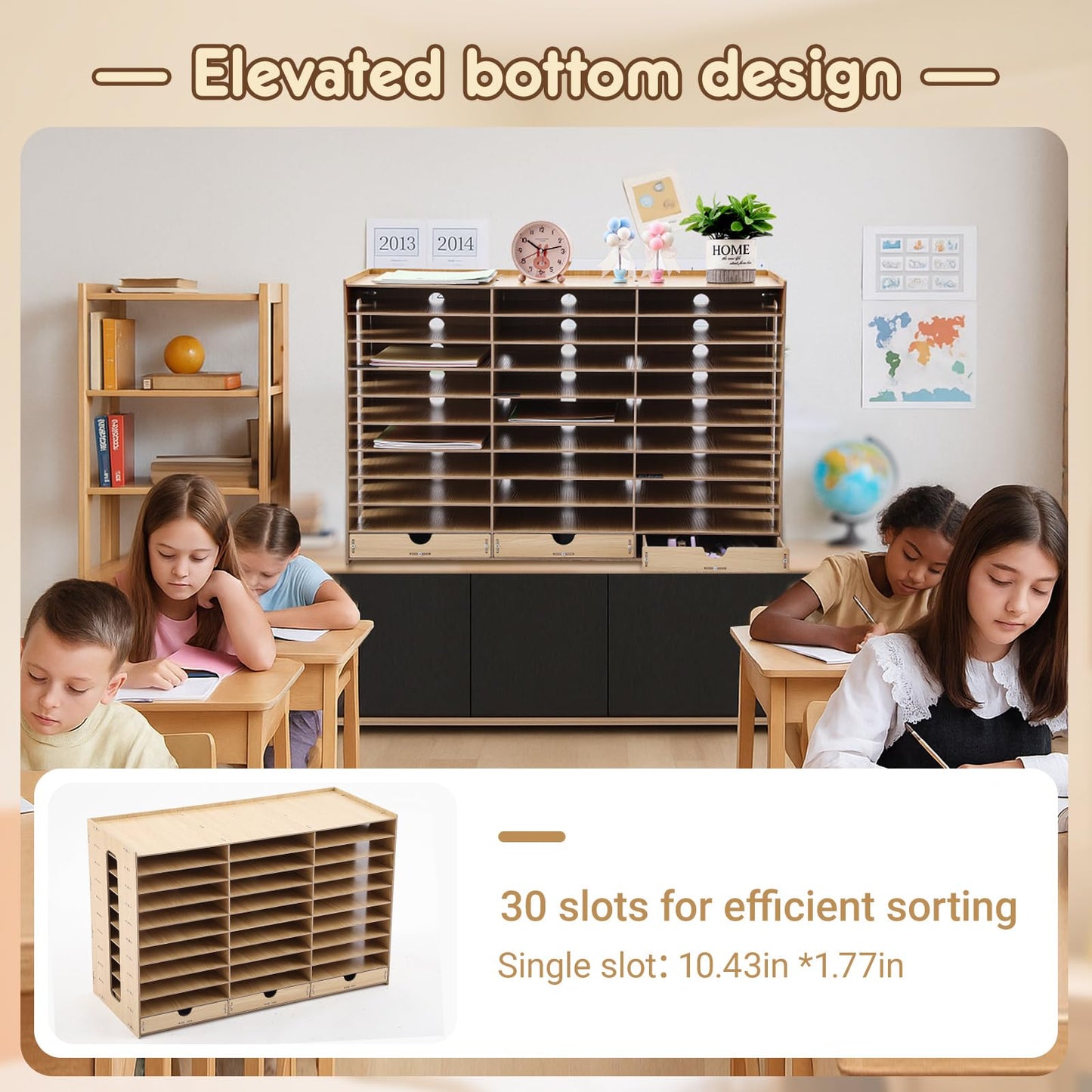 Colingmill Classroom Mailboxes Wooden Teacher Student Mailboxes for Classroom Literature Paper Organizer Compartments with Drawers, Sturdy Ease Setup for Home Office School(30 Slots)