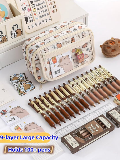 VTYFRY Cute Kawaii Pencil Case Pouch Cartoon Pen Box Holder Organizer for Office Workspace Supplies Desk Accessories Travel Essentials Aesthetic Trendy Cool Stuff Gift Large Capacity (Purple Kapibala)