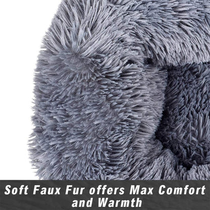 Cozywind Round Plush Dog Cat Bed, Plush Donut Pet Bed Warm Cuddler Nesting Cave with Soft Cushion Sound Sleep Calming Dog Bed Fluffy Plush Cat Bed for Small Medium Dogs and Cats (50cm, grey)