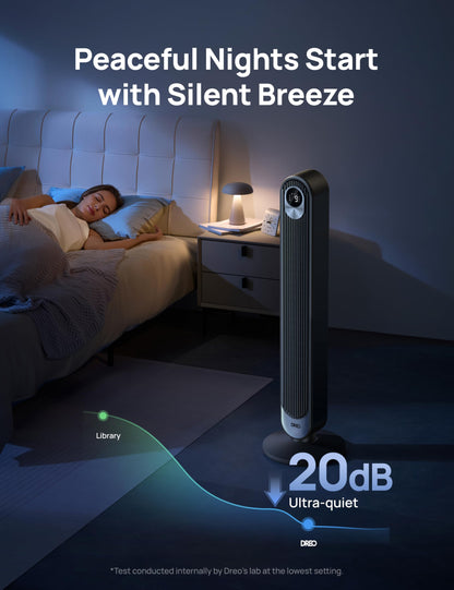 DREO Tower Fan for Bedroom, 28 ft/s, 20dB Quiet Oscillating Bladeless Fan with Remote, 9 Speeds, 4 Modes, 12H Timer, LED Display, Standing Floor Fan Powerful for Indoor Home Office Room, 42 Inch