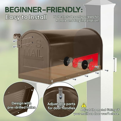 Brown Mailboxes for Outside, RAINHOL Post Mount Mailbox, Galvanized Steel Medium Capacity Mail Boxes, 19 x 8.7 x 6.7 Inches