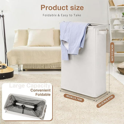 Slim Laundry Basket with Lid and Handles, Foldable Laundry Basket