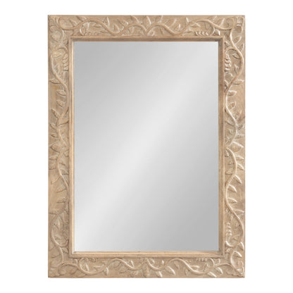 Kate and Laurel Natesa Boho Rectangle Carved Wood Mirror, 24 x 32, Natural Brown, Coastal Light Wooden Rectangular Mirror with Carved Detailing for Use as Bathroom Mirror for Vanity