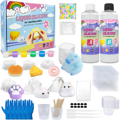 DIY Soft Craft Making Kit with 18oz 1:1 Two-Part Gel & Animal, Dessert Molds, Slow Rising Squeeze Craft Set for Stress Relief, All-in-One Craft Materials for Beginners, Creative Gift for Graduation