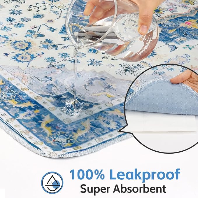 Washable Pee Pads for Dogs, 2 Pack Reusable Puppy Training Pads 60"x48" Super Absorbent Waterproof Dog Training Pads, Non-Slip Potty Pads, Whelping Pads Litter Mat Blue Medallion