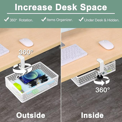 ROSYLIN Heavy Duty Clamp On Under Desk Drawer Organizer Storage Tray Basket