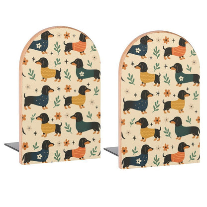 Dachshund Hound Dogs Book Ends Decorative Wood Bookends for Shelves Kids Room Desk Home Office Book Stoppers for Magazines,Books, DVDs, 1 Pair/2 Pieces(5x3.1 in)
