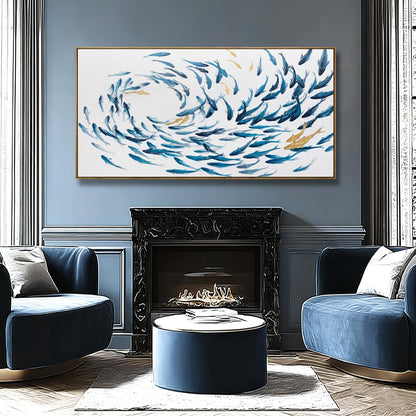 Canvas Wall Art Blue Fish Ocean Sea Framed Artwork Large Pictures Wall Decor Artwork Prints Poster Animal Arts 29"x58"for Living Room Office