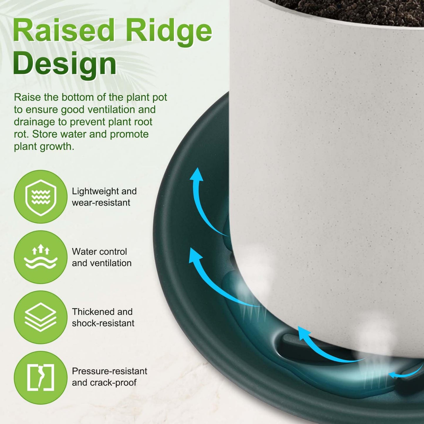 M METERXITY 2-Pack Plant Saucers, 7.3 Inch ID Anti-Rot Root Resin Flower Pot Plant Saucers for Indoor/Outdoor, Flowerpot Drip Tray [9.4 Inch OD, Dark Green]