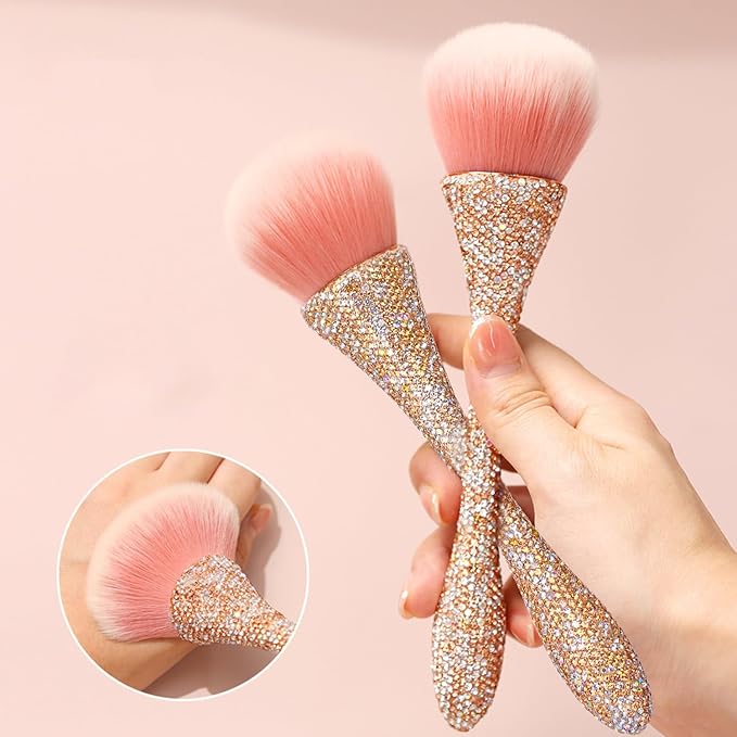 WOKOTO 1pcs Gold Rhinestone Nail Dust Brushes