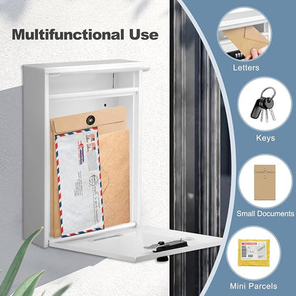 KINGCEPHAS Wall-Mounted Mailbox with Combination Lock,Small Capacity Mail Box for House, Waterproof Postbox,Mailboxes for Outside, 8.5” x 3” x 12.4” (White)