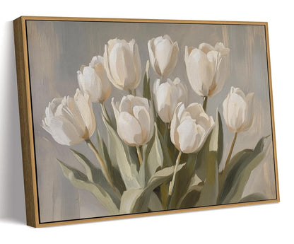 MTFBWY Vintage Tulip Wall Art, Sturdy Framed Botanical Still Life Canvas Print, Antique Flower Oil Painting Artwork for Kitchen Bedroom Office, 8x10 Inch Small Framed Canvas Art