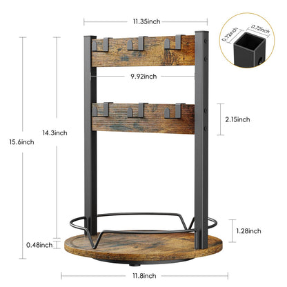 KLM Wood Coffee Mug Holder,12 Hook Mug Tree Holder Rack with Storage Base,Mug Display Organizer,Mug Holders for Home Kitchen,Support 360° rotation for easy access