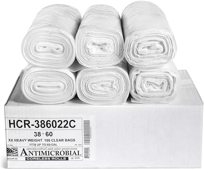 Aluf Plastics High Density Trash Bags, 60 Gallon, 22 Micron,