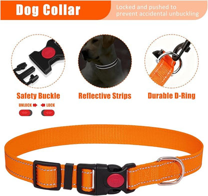 No Pull Dog Harness Adjustable Collar & Leash Set - Dog Halter Harnesses Collapsible Bowls & Poop Bag Dispenser Muzzle ID Tags Toys Fits Small Medium Large Dogs (Orange-XL)