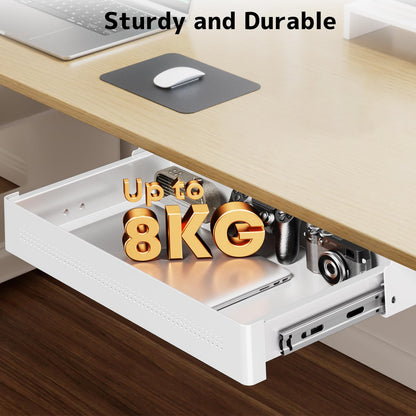 PUTORSEN Under Desk Storage Drawer 15.74" Wide - Smooth Slide Out Organizer for Standing Desk & Home Office,Max Load 17.6 lbs,Quiet Glide, White