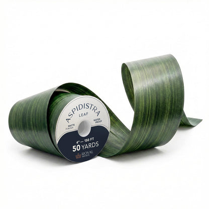 Royal Imports Green Aspidistra Leaf Floral Ribbon, Wide Faux Poly Satin Waterproof Aspidistra Ribbon 4" (#100) for Indoor & Outdoor, Wrap for Florist, Wedding Bouquet, Art & Crafts, 50 Yard Roll