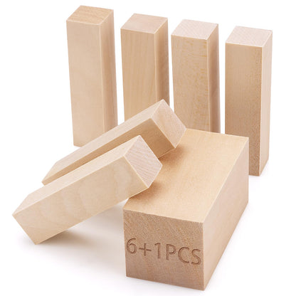 7 Pcs Basswood Blocks for Carving & Whittling - 2 Sizes (4x1x1 & 4x2x2 Inches), Premium Wood Set, Ideal for Crafts, Model Building, and Artisans (Carving & Whittling Wood)