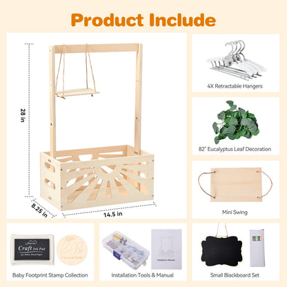 8 In 1 Wooden Baby Shower Crate Closet, Baby Basket with Handle Footprint Kit for Baby Shower Gifts, Baby Shower Wooden Gift Crate, Baby Personailzed Basket for Pregnancy New Parent