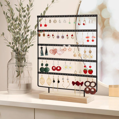 RUINENGDA Jewelry Organizer, 5 Tiers Earring Organizer with 120 Holes for Storing and Displaying Earrings of Various Styles, Models and Sizes, Removable Wooden Base for Home and Store Use