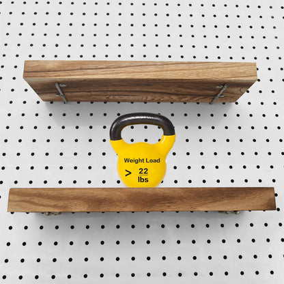 Wood Pegboard Shelves with Lip, 14" x 4" Peg Board Racks 3Pack Wall Organizer Shelf, 1/4 inch Heavy Duty Metal Brackets Fit All Pegboards, Display Craft Garage Workbench Office Shelving Accessories