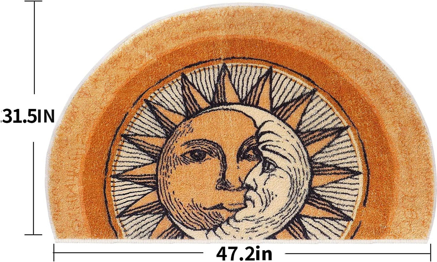 Semi-Circular Area Rugs 31.5x47.3 inch Sun and Moon mat,Yellow Boho Rug,Non-Slip Tribal Style Throw Rugs,Machine Washable Carpet,Suitable for Living Room, Bedroom, Furry Rug at the Entrance