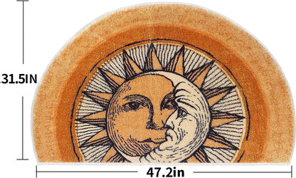 Semi-Circular Area Rugs 31.5x47.3 inch Sun and Moon mat,Yellow Boho Rug,Non-Slip Tribal Style Throw Rugs,Machine Washable Carpet,Suitable for Living Room, Bedroom, Furry Rug at the Entrance