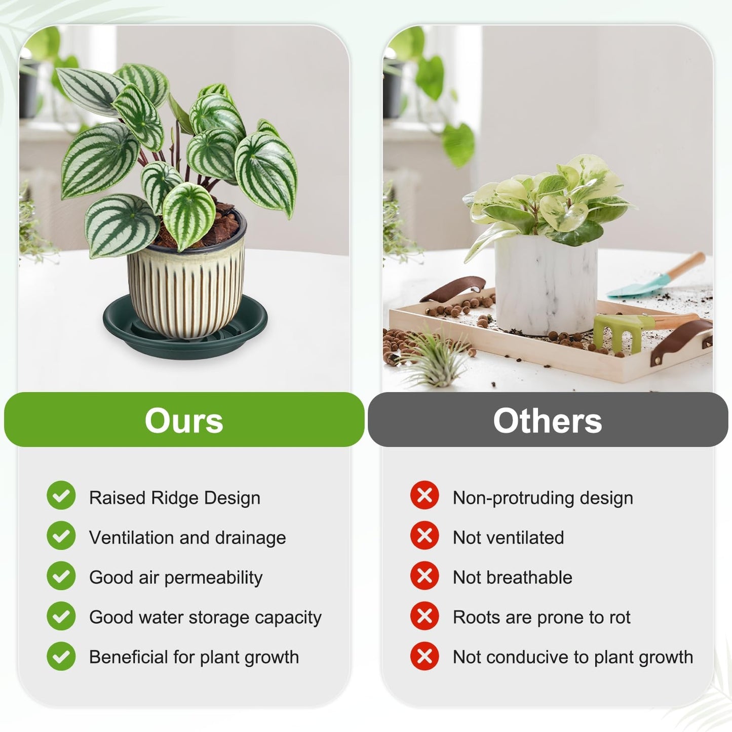 M METERXITY 2-Pack Plant Saucers, 7.3 Inch ID Anti-Rot Root Resin Flower Pot Plant Saucers for Indoor/Outdoor, Flowerpot Drip Tray [9.4 Inch OD, Dark Green]