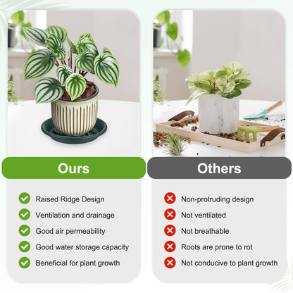 M METERXITY 2-Pack Plant Saucers, 7.3 Inch ID Anti-Rot Root Resin Flower Pot Plant Saucers for Indoor/Outdoor, Flowerpot Drip Tray [9.4 Inch OD, Dark Green]