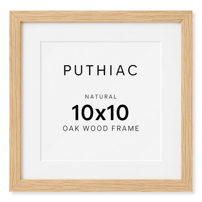 puthiac 10x10 Solid Oak Wood Picture Frame, Fits 6x6 with Mat or 10x10 Without Mat, Wall Display Only, Plexi Front, 1 Pack, Natural Oak