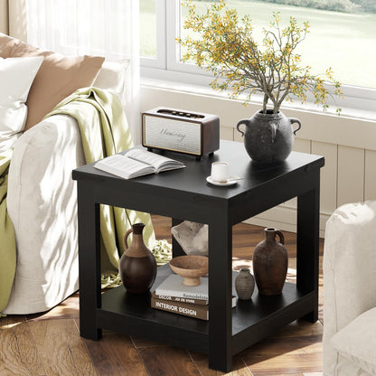 Homieasy Black End Table, 20x20 Inch Square Side Table for Living Room, Large Wood Accent Table with Storage Shelf, Modern Farmhouse Nightstand Bedside Table, Black
