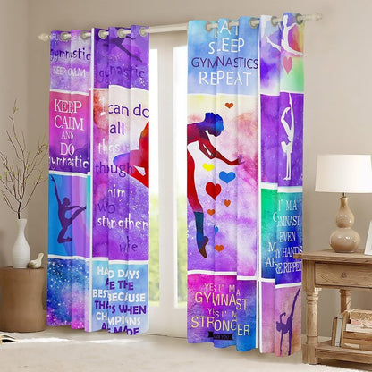 Gymnastic Cheerleading Blackout Curtains,Spiritual Strength Tie Dye Window Drapes for Kids Girls Women,Watercolor Plaid Starry Window Treatments Grommet Top 2 Panel Set Room Curtains,38Wx45L inch