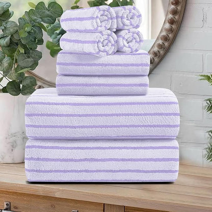 Oliven 8 Pcs Purple Cabana Stripe Large Bath Sheet Set Oversized Bath Towel-2
