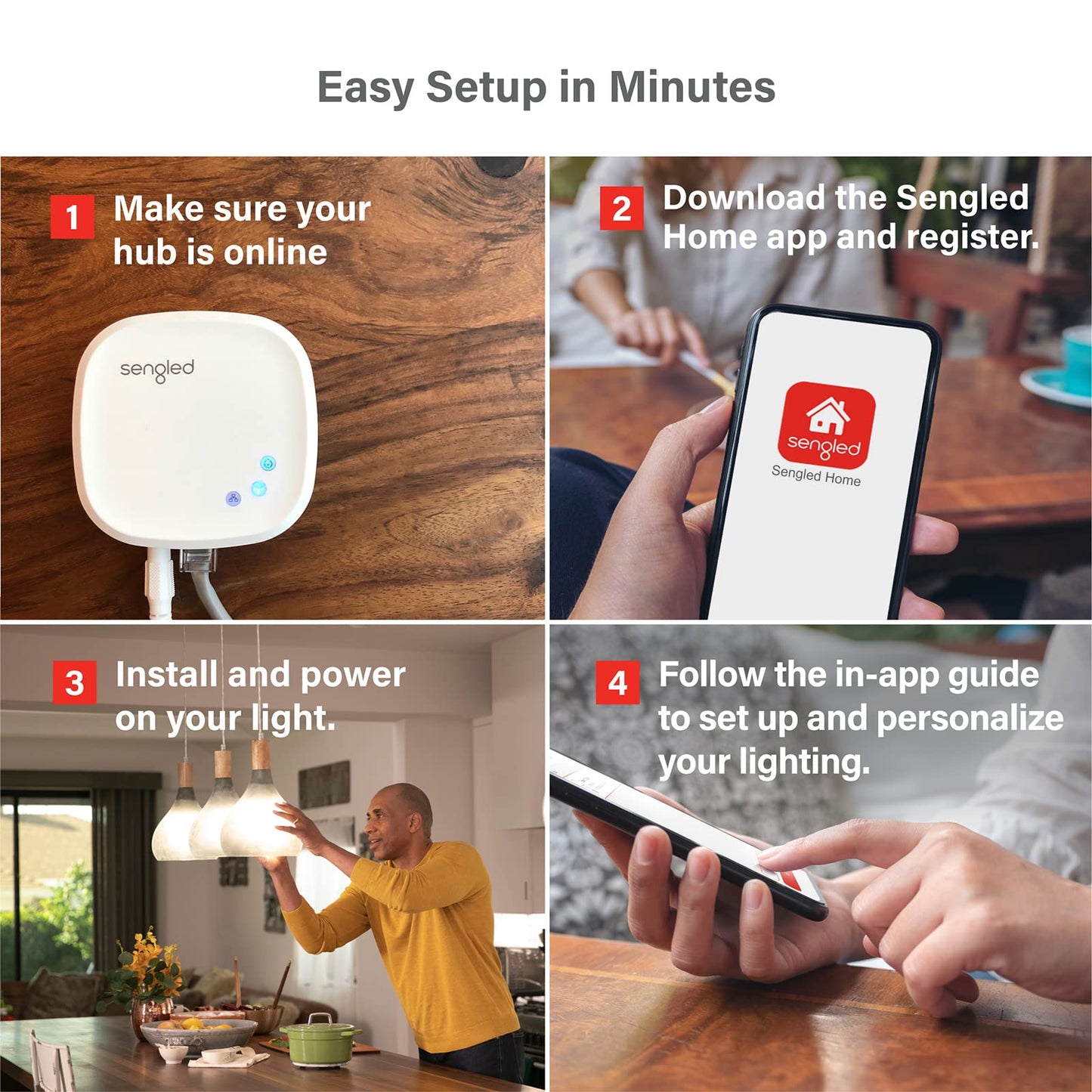 Sengled Smart Light Bulbs, Zigbee Hub Required, Works with Alexa and SmartThings, Voice Control with Google Home and Echo with built-in Hub, Soft White 60W Equivalent A19 Dimmable Smart Bulbs, 4-Pack