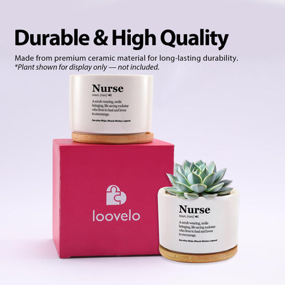 Nurse Definition Nurse Gift Appreciation Nurses Week Nursing Student Practitioner RN Graduation Gifts Ceramic Succulent Plant Pot with Bamboo Tray Round Home Office Decor 3.5 Inch White (No Plants)