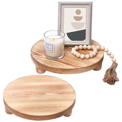 Toyosport 2 Pcs Round Wooden Riser for Kitchen Counter, Natural Pine Plant Stand, Versatile Pedestal Display Base, Decorative Holders for Candles, Tabletop Decor, Small Pot, Bathroom Storage