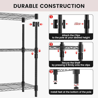 Xcity Storage Shelves, 3 Tier Heavy Duty Metal Shelving Unit, 1200 LBS Capacity Adjustable Steel Wire Shelf Organizer for Pantry, Kitchen, Garage, 14" D x 36" W x 36" H, Black