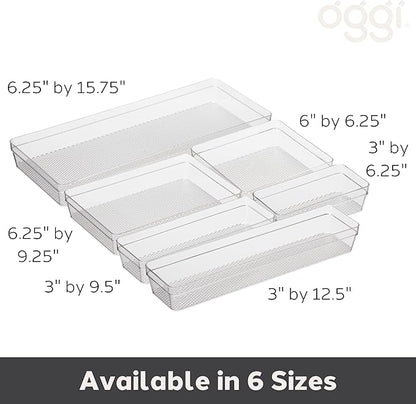 Oggi Clear Drawer Organizer - 3" X 12.5" - Ideal for Organizing Kitchen Drawers, Office, Desk, Silverware, Kitchen Utensils, Cosmetics and Bathrooms