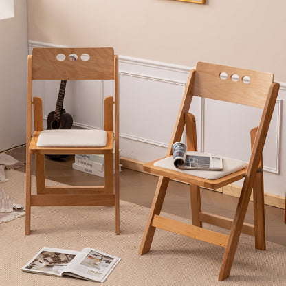 GTNSAFP Wooden Folding Chair with Soft Cushion, Simple and Stylish, Comfortable and Durable, Suitable for Weddings, banquets and Events, 4 Sets, high backrest Natural，Linen pad